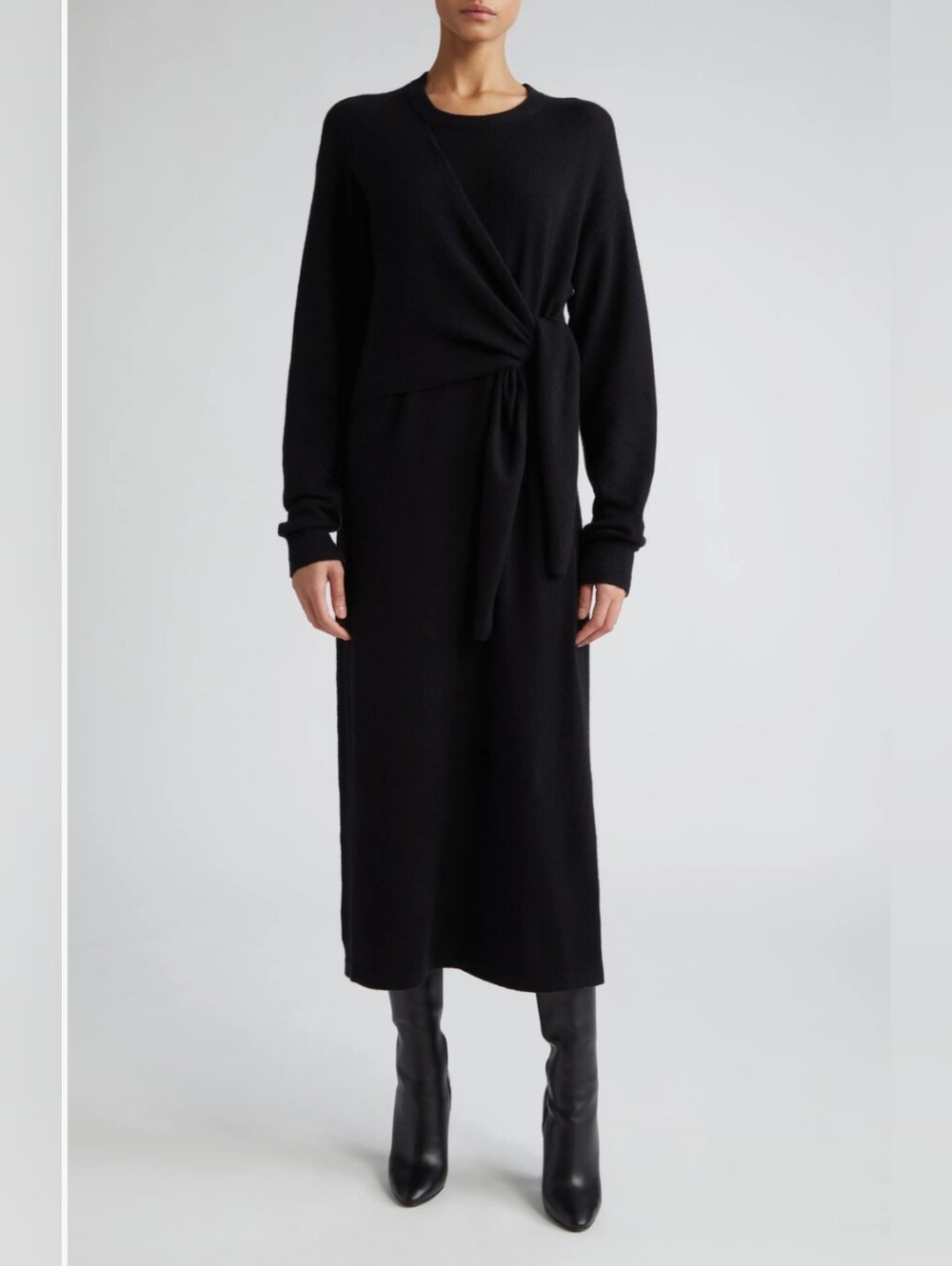 Maria McManus Recycled Cashmere Cotton Wrap Front Tie Knit Dress Black L
